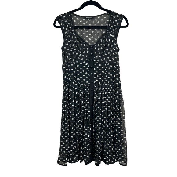 Nanette Lepore Womens Silk Floral Dress Fit‎ & Flare Sheer Pleated Black White 4